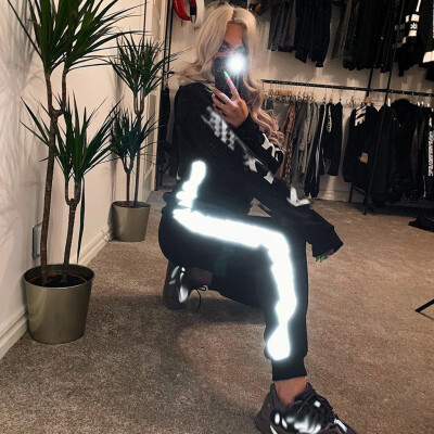 

Women High Waist Luminous Sports Tights Pants Loose Casual Long Trousers