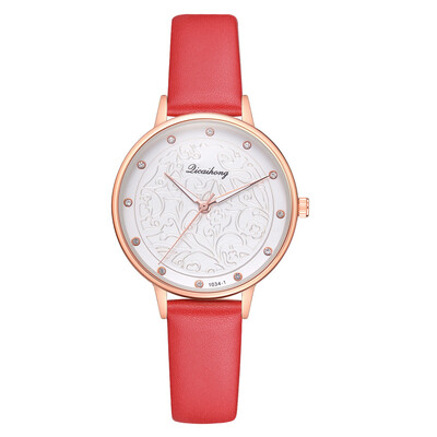 

Fashion noble female models with diamonds British watch trend solid color printed PU leather watch