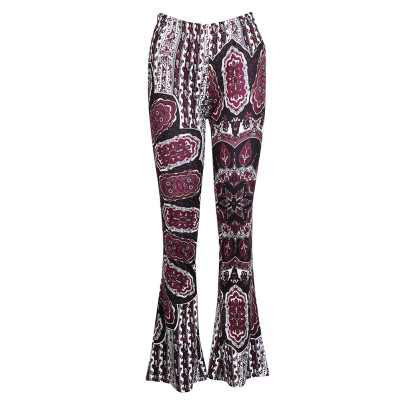 

Womens Boho Hippie High Waist Printed Wide Leg Long Flared Bell Bottom Pants