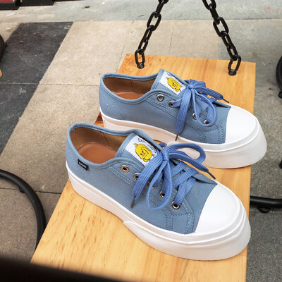 

Small white shoes girl autumn Korean version of fashion breathable canvas shoes thick-soled muffin 100 single shoe tide
