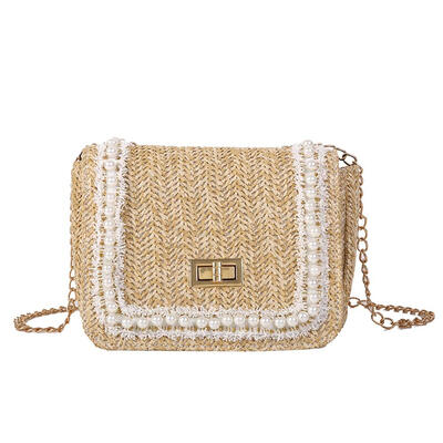 

Pearls Decor Straw Shoulder Messenger Handbags Women Chain Crossbody Bags