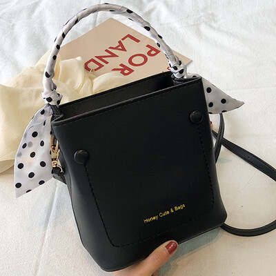 

Womens 2019 new silk scarf handbag bucket bag large capacity wide shoulder single shoulder oblique satchel bag wide shoulde