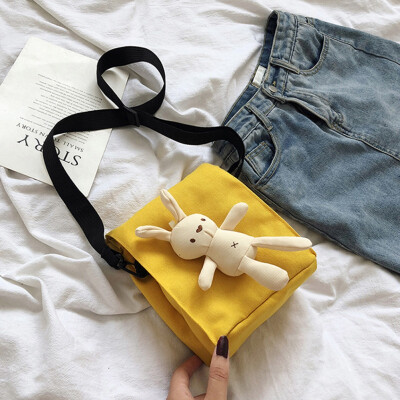 

2019 Sweet Girls Shoulder Bags Rabbit Pendant Flap Handbags Fashion Female Canvas Crossbody Bags