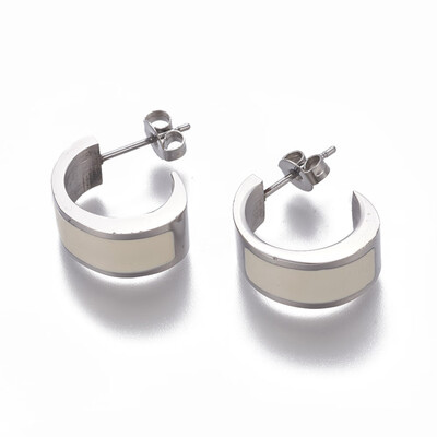 

304 Stainless Steel Stud Earrings with Enamel&Ear Nuts Stainless Steel Color White 17x75x125mm Pin 09mm