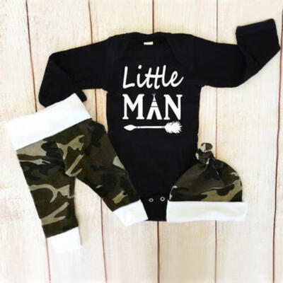 

Fashion Newborn Baby Boy Long Sleeve Tops Romper Camo Pants 3Pcs Outfits Clothes