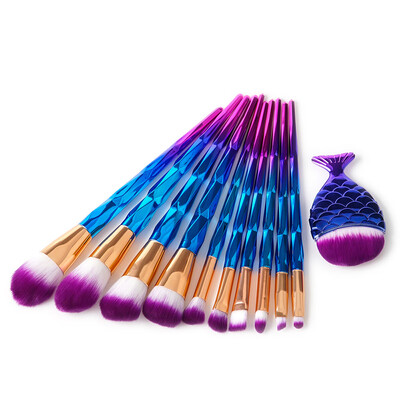 

〖Follure〗11Pcs Diamond Makeup Brush Set Dazzle Glitter Big Fish Tail Foundation Brushs