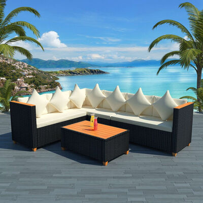 

4 Piece Garden Lounge Set with Cushions Poly Rattan Black
