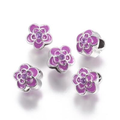 

Alloy Enamel European Beads Large Hole Beads Flower Silver Purple 11x115x13mm Hole 45x5mm