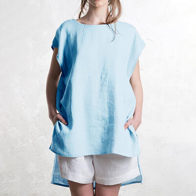 

Starmoon Fashion Women Summer Casual Solid Color O-Neck Irregular Hem Short sleeve Top