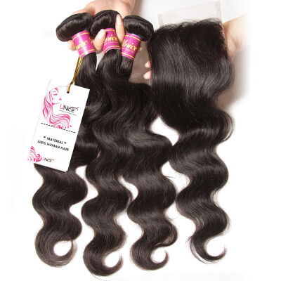 

UNice Human Hair Extensions 8A Peruvian Hair Bundles with Closure Body Wave