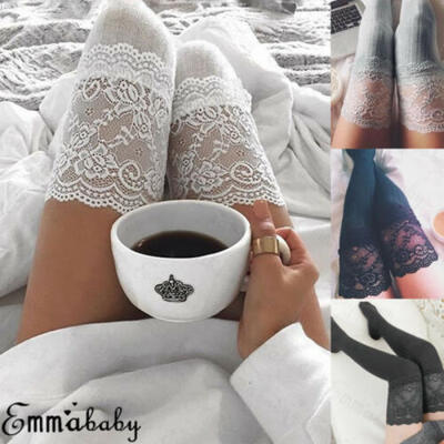 

Women Lace Knitting Cotton Over Knee Thigh Stockings High Socks Pantyhose Tights