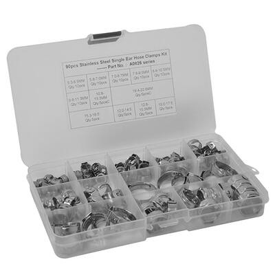 

90pcs 12 Sizes Stainless Steel Single Ear Hose Clamps Fuel Air Pipe O Clips