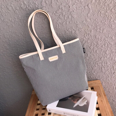 

Tailored New Art Casual Shoulder Canvas Handbag Female Small Fresh Striped Shopping Bag