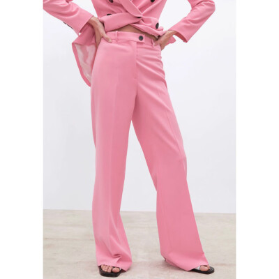 

Tailored Women Fashion Solid Button Zipper Suit Trousers Wide Leg Pants