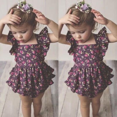 

Newborn Baby Girls Clothes Flower Ruffle Romper Jumpsuit Overall Outfits 0-24M