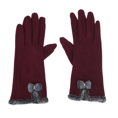 

Women Female Touch Screen Mittens Sheep Wool Winter Bowknot Glove