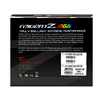 

GSKILL TridentZ RGB Series 32GB 4 x 8GB DDR4 3200MHz F4-3200C16Q-32GTZR
