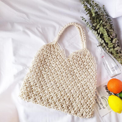 

Minimalist Artsy Vintage Mori Fashionable Hollow Out Weave Bag Vacationing Beach Summer Cotton Handbags Beautiful&Elegant Well