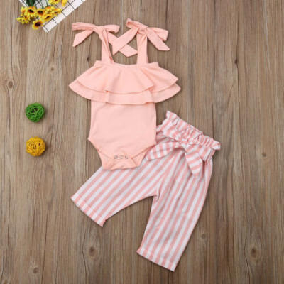 

US Newborn Baby Girl Sleeveless Tops Bow Long Pants Sunsuit Outfit Clothes Set