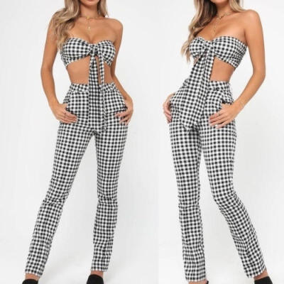 

Women Lady Sexy lattice 2pcs Set Summer Off Shoulder Crop Top Pants Party Clubwear Playsuit