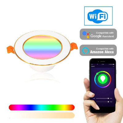 

Smart 24G WiFi LED Downlight 7W Intelligent Recessed Ceiling Lamp Dimmable RGBCW Multicolored APP Remote Voice Control Timer Sw
