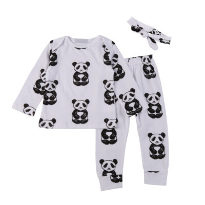 

2017 Autumn Fashion Baby Boy Girl Clothes Set Cotton Cute Panda Printing Long Sleeved T-ShirtPants Sets To Send Scarf 018