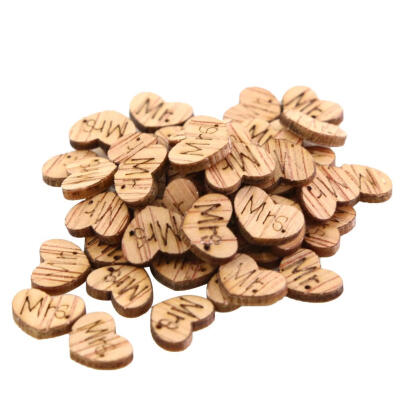 

100X Wooden Heart Mr & Mrs Table Confetti Vintage Affair Rustic Wedding