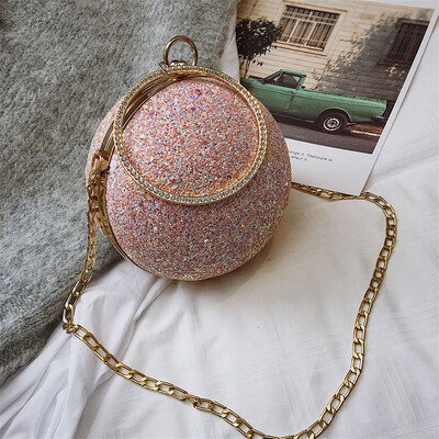 

Ins super fire bag female 2019 new Korean version of the wild shoulder slung portable fashion chain sequins small round bag