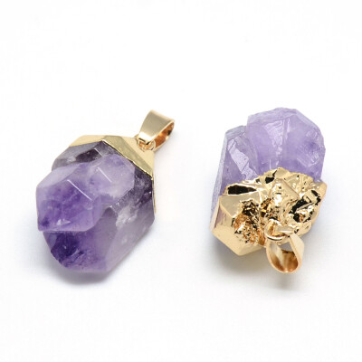 

Electroplated Natural Amethyst Pendants with Iron Findings Nuggets Golden 2025x1618x1114mm Hole 6x35mm