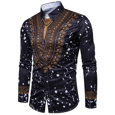 

Ethnic Geometric Splatter Paint Print Shirt