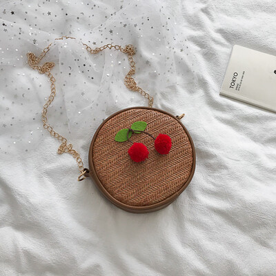 

2019 new summer wild Messenger bag female cute cherry woven bag fashion temperament shoulder chain small round bag