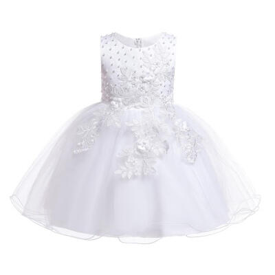 

Girls Flower Decor Dress Sleeveless Children Mesh Princess Tutu Dresses