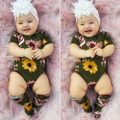 

Newborn Baby Girl Clothes Flower Romper BodysuitLeg Warmer Summer Outfits Set