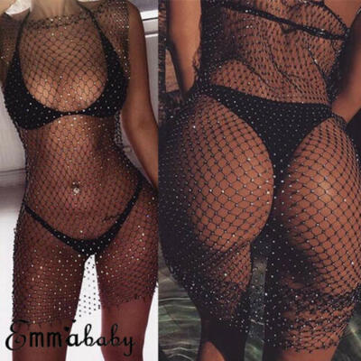 

US Womens Summer Lace Fishnet Bikini Cover Up Swimwear Bathing Suit Beach Dress