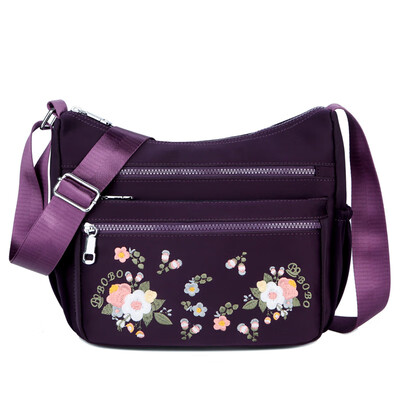 

Oblique satchel womens canvas Oxford cloth embroidered flower nylon bag with middle - aged mothers bag
