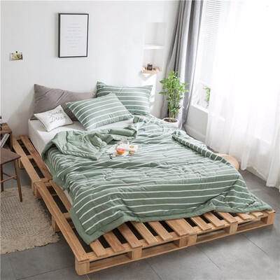 

Nordic Comforter Lightweight Cotton Bed Quilt Soft Bedspread Quilted Bed Duvet Blanket Stripe Green Summer Quilt Blanket Double