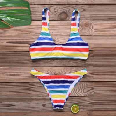 

Saidsome Womens Sexy Bikini Rainbow Bathing Push-Up Padded Swimsuit Sling Swimwear