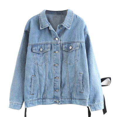 

Women Back Denim Jacket Fashion Lace Autumn Casual Coat All-match 2019 denim jacket