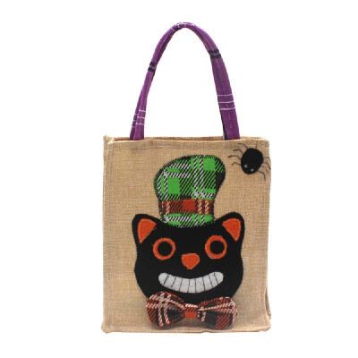 

Halloween Linen Candy Bag Trick or Treat Kids Candy Bucket Handbag with Handle Halloween Party Costumes Supplies Decoration--Pump