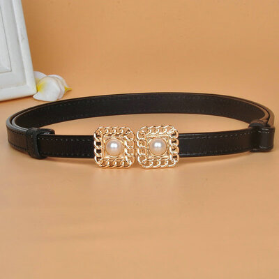 

Pearl buckle belt Korean fashion with skirt shirt dress small belt fine leather with clothes