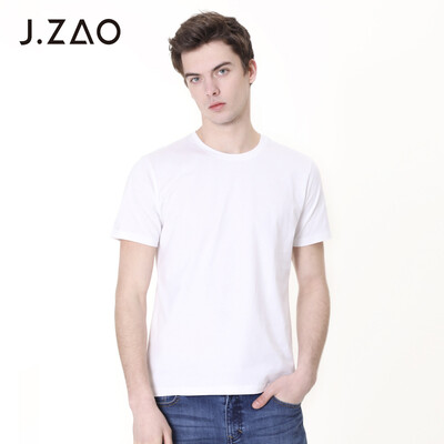 

JZAO Beijing made mens liquid ammonia cotton short-sleeved T-shirt navy blue  185104A