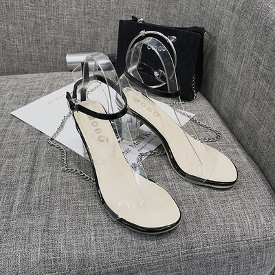 

Sandals 2019 new female summer Korean version of Joker transparent high-heeled shoes buckle hollow student toe gladiator sandals