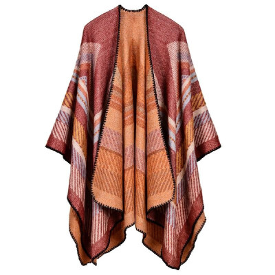 

Women Poncho Scarf Cardigan Sweater Geometrical Striped Warm Cape Shawl Long Scarves Pashmina Outwear