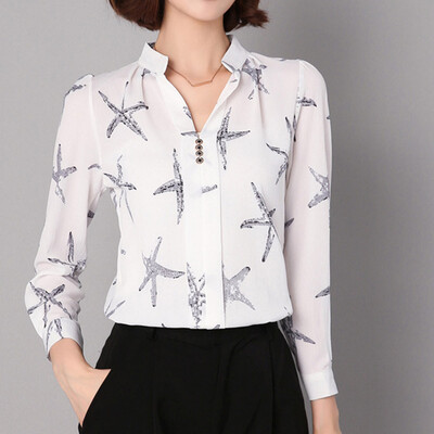 

Starmoon Women Causal V-Neck Print Full Sleeve Chiffon T-shirt Blouse Tops