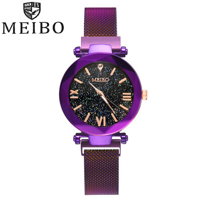 

Gobestart MEIBO Quartz Stainless Steel Band Magnet Buckle Starry Sky Analog Wrist Watch