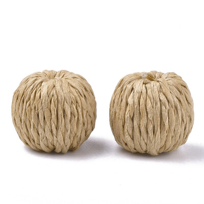 

Handmade Paper Woven Beads with Wood Inside Imitation Raffia Round Bisque 2527x25mm
