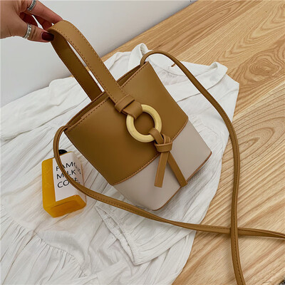 

Contrast bucket bag female new Korean version of simple versatile shoulder bag fashion Messenger bag tide