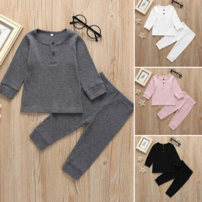 

US Winter Infant Baby Boy Girl Knitted Cotton Tops T-Shirt Trousers Warm Clothes