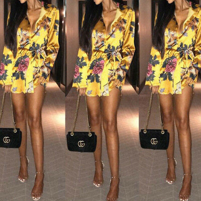 

Womens Floral Satin Long Tops Blouse Ladies Summer Beach Party T Shirt Dress
