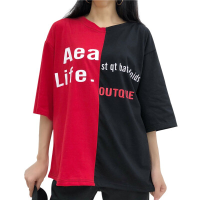 

Summer Harajuku Style Letter Print Loose Womens T-shirt Style Elegant Design All-match Stitching Design Top